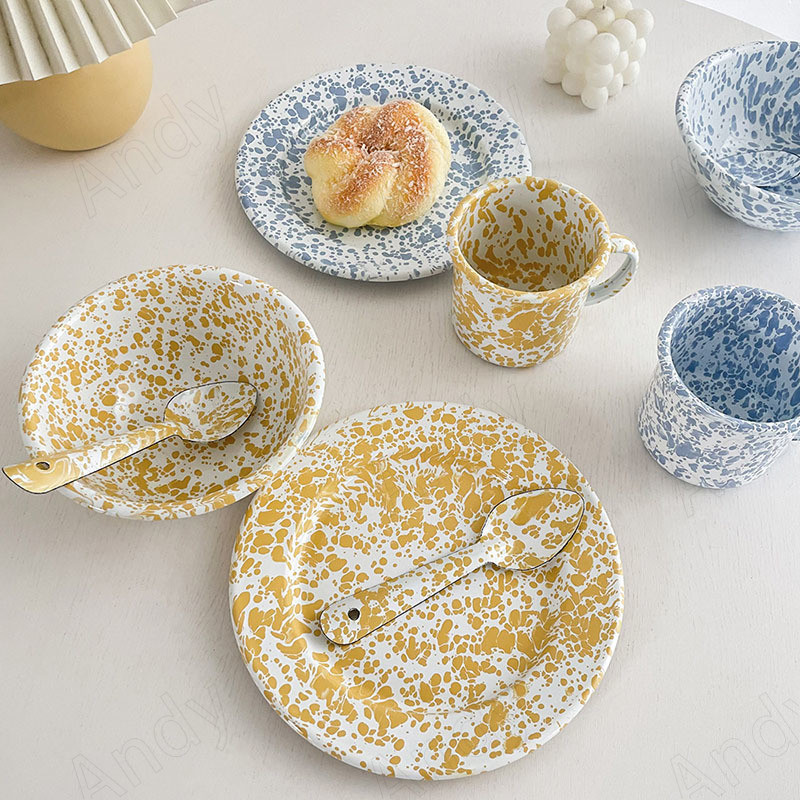 Farfurie de cină emailată modernă, colorată, cu glazură, pentru mic dejun, tigaie, ceai de după-amiază, pentru desert, accesorii de bucătărie