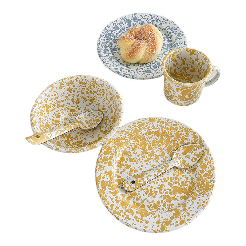 Farfurie de cină emailată modernă, colorată, cu glazură, pentru mic dejun, tigaie, ceai de după-amiază, pentru desert, accesorii de bucătărie