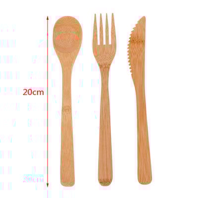 3db/készlet Japán stílusú fa bambusz fa evőeszköz készlet villavágó vágó újrafelhasználható konyhai szerszám táskával Hasznos