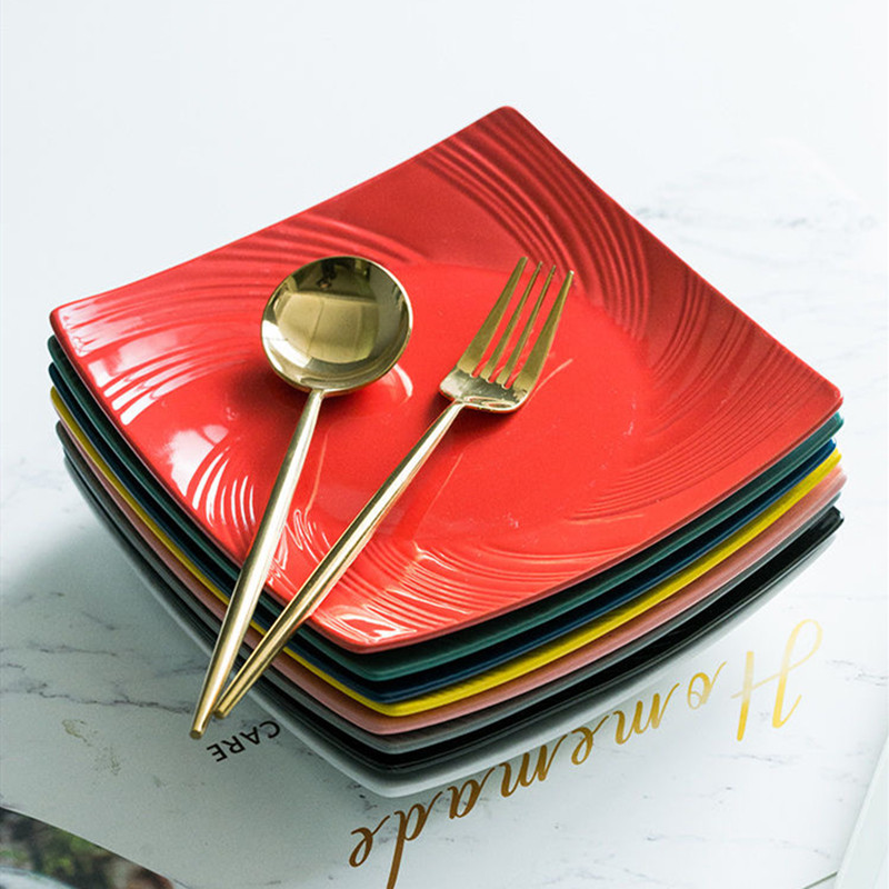 Europos stiliaus keraminės lėkštės vakarienės patiekalas salotos vaisių dubuo kvadratinis desertas vestuvės Šeimos vakarienės lėkštės Dekoratyvinis stalo įrankių rinkinys