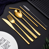 Roostevabast terasest kahvlikühvel Söögipulgad õlgedest harjade komplekt Vikerkaar söögiriistad kotiga Kaasaskantav korduvkasutatav reisinõude komplekt 304