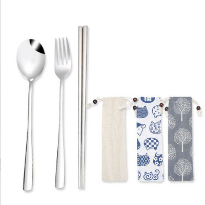 Roostevabast terasest kahvlikühvel Söögipulgad õlgedest harjade komplekt Vikerkaar söögiriistad kotiga Kaasaskantav korduvkasutatav reisinõude komplekt 304