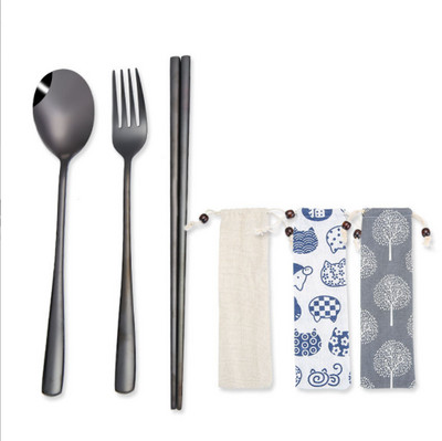 Roostevabast terasest kahvlikühvel Söögipulgad õlgedest harjade komplekt Vikerkaar söögiriistad kotiga Kaasaskantav korduvkasutatav reisinõude komplekt 304