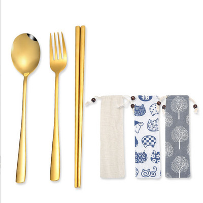 Roostevabast terasest kahvlikühvel Söögipulgad õlgedest harjade komplekt Vikerkaar söögiriistad kotiga Kaasaskantav korduvkasutatav reisinõude komplekt 304