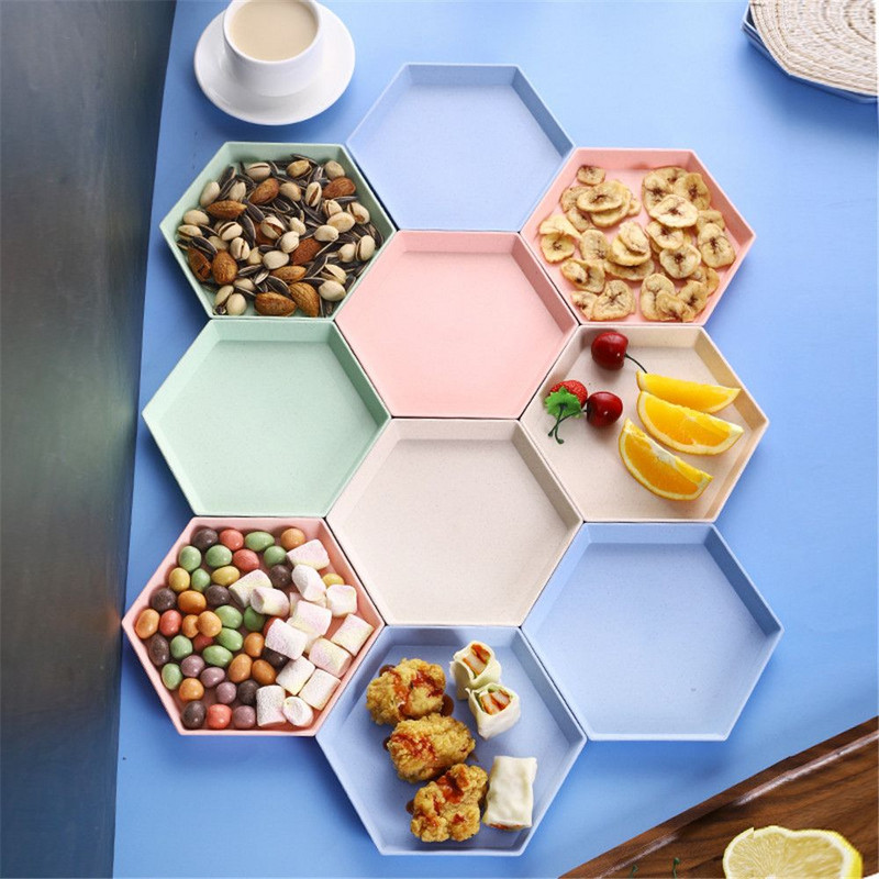 Šešiakampis vakarėlio desertų padėklas Užkandžiai Kviečių šiaudeliai Sutirštinti padėklai Vaisių lėkštė Daugiafunkcis virtuvės priedai Indai