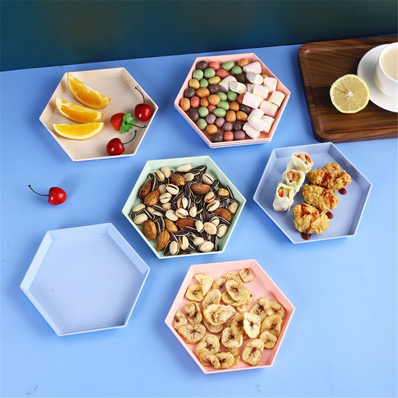 Šešiakampis vakarėlio desertų padėklas Užkandžiai Kviečių šiaudeliai Sutirštinti padėklai Vaisių lėkštė Daugiafunkcis virtuvės priedai Indai