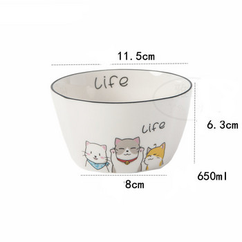 Японска чиния и чиния Детски прибори за хранене Карикатура Котешка шарка Керамична чиния за вечеря Купа с ориз Чинии Поднос с плодове Ястие Сервии за хранене