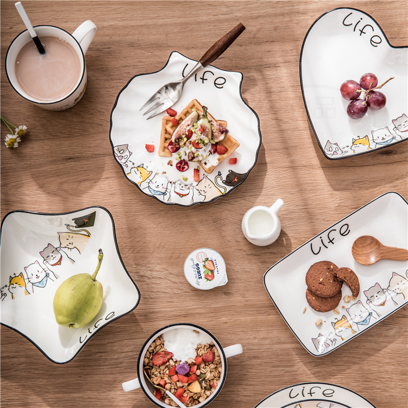 Japanski tanjur i zdjela Dječje posuđe Crtani mačji uzorak Keramički tanjur Zdjela za rižu Tanjuri Posuđe s voćem Posuđe