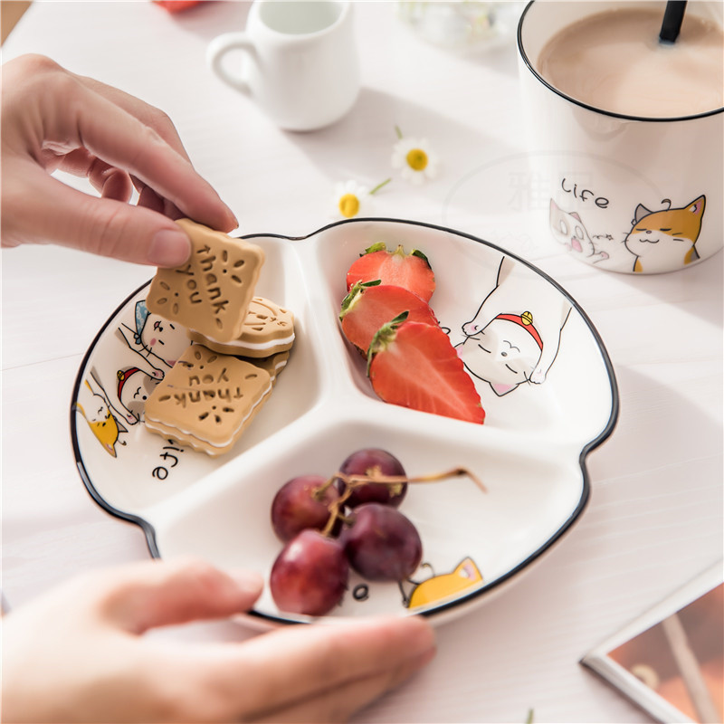 Japanski tanjur i zdjela Dječje posuđe Crtani mačji uzorak Keramički tanjur Zdjela za rižu Tanjuri Posuđe s voćem Posuđe
