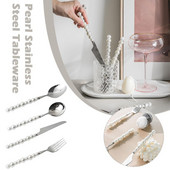Sidabrinės spalvos mados perliniai stalo įrankiai nerūdijančio plieno kūrybiškumo dovana stalo reikmenys 304 perlų peilis šakutė Šaukštas mieli stalo įrankių priedai