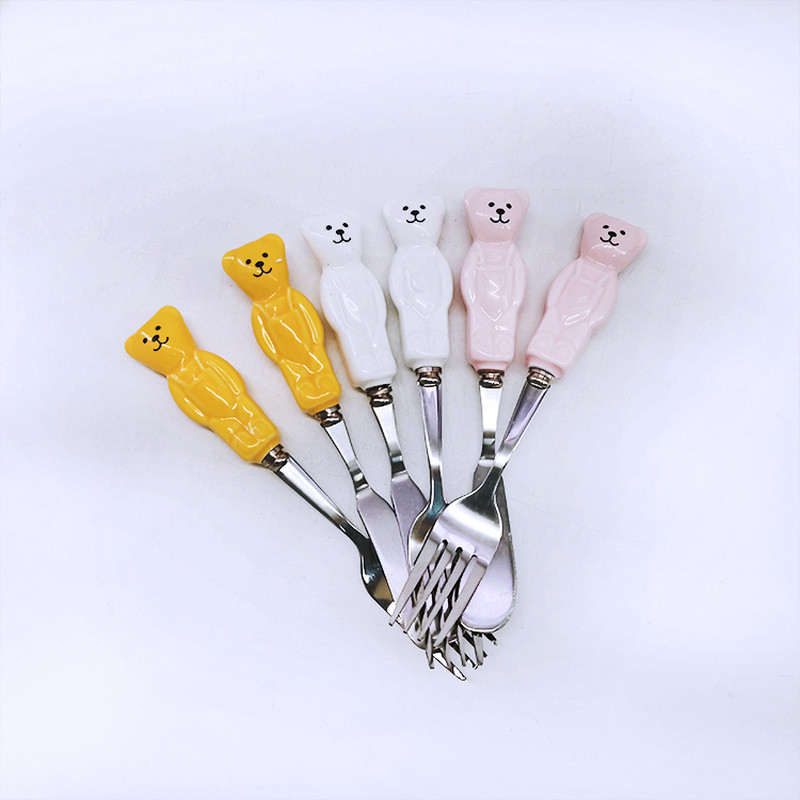 Cute Bear Spoon Πιρούνι Κεραμικά Κουτάλια Επιδόρπιο Μαχαιροπίρουνα Μαχαιροπήρουνα Γελοιογραφία Πιρούνι Κουτάλι Βούτυρο Kinfe Σετ 304 από ανοξείδωτο ατσάλι