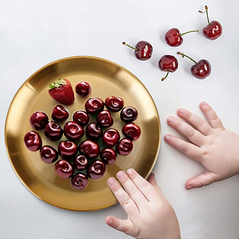 Πιάτο δείπνου από ανοξείδωτο ατσάλι, μεταλλικά στρογγυλά πιάτα για ενήλικες, επαναχρησιμοποιήσιμα και πλένονται στο πλυντήριο πιάτων, Σερβίρισμα σαλάτας για κάμπινγκ