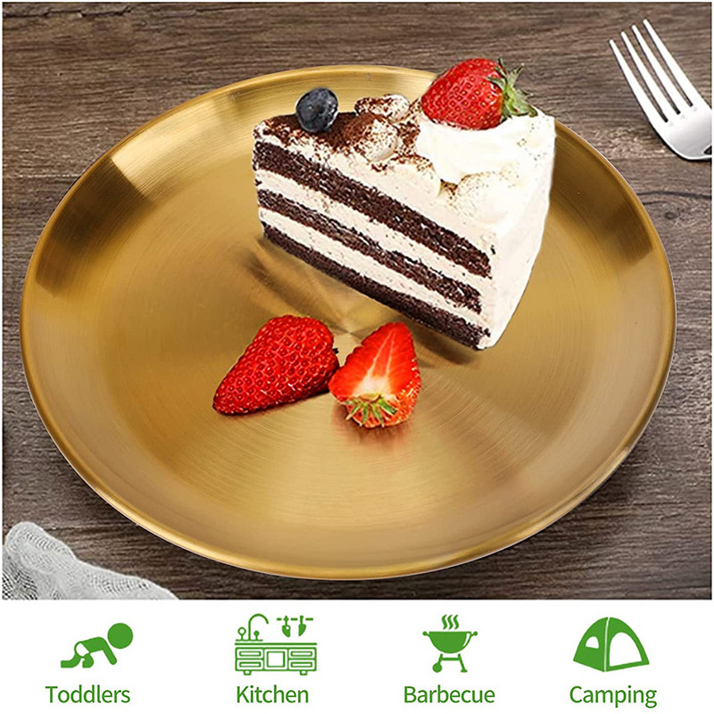 Πιάτο δείπνου από ανοξείδωτο ατσάλι, μεταλλικά στρογγυλά πιάτα για ενήλικες, επαναχρησιμοποιήσιμα και πλένονται στο πλυντήριο πιάτων, Σερβίρισμα σαλάτας για κάμπινγκ