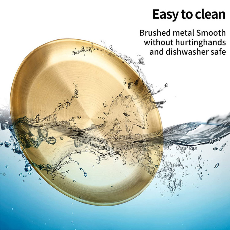 Πιάτο δείπνου από ανοξείδωτο ατσάλι, μεταλλικά στρογγυλά πιάτα για ενήλικες, επαναχρησιμοποιήσιμα και πλένονται στο πλυντήριο πιάτων, Σερβίρισμα σαλάτας για κάμπινγκ