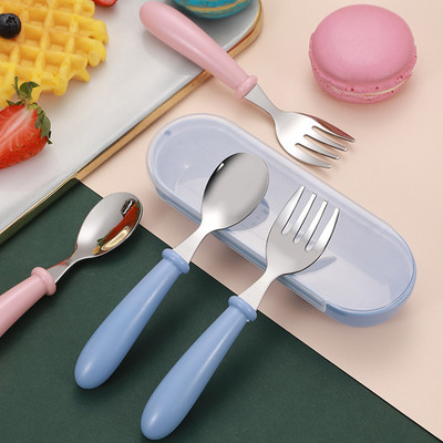 Set de furculiță cu lingură pentru copii pentru copii Tacâmuri portabile de călătorie Vesele de masă din oțel inoxidabil cu cutie