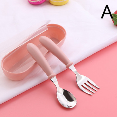 Lastele mõeldud lusikakahvlikomplekt, kaasaskantav lauanõu, kaasaskantav reisikandja, roostevabast terasest karbiga