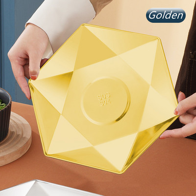 Stora 304 nerūdijančio plieno auksinė serviravimo lėkštė restorano žuvies jūros gėrybių sušių lėkštė šešiakampė vakarienės lėkštė Didelis plokščias laikymo padėklas