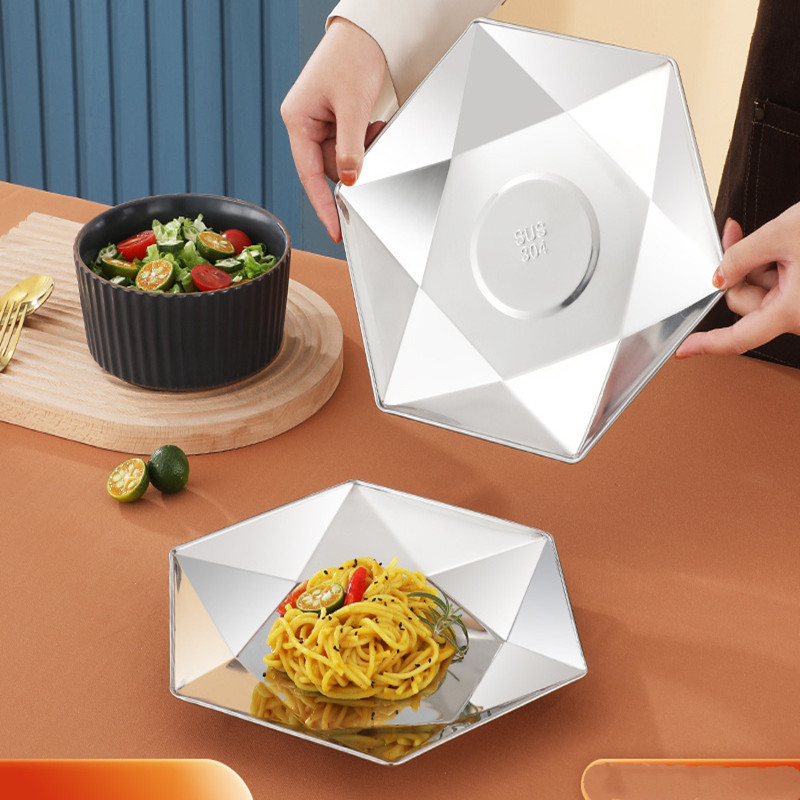 Stora 304 nerūdijančio plieno auksinė serviravimo lėkštė restorano žuvies jūros gėrybių sušių lėkštė šešiakampė vakarienės lėkštė Didelis plokščias laikymo padėklas