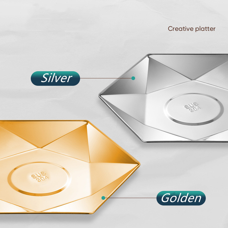 Stora 304 nerūdijančio plieno auksinė serviravimo lėkštė restorano žuvies jūros gėrybių sušių lėkštė šešiakampė vakarienės lėkštė Didelis plokščias laikymo padėklas