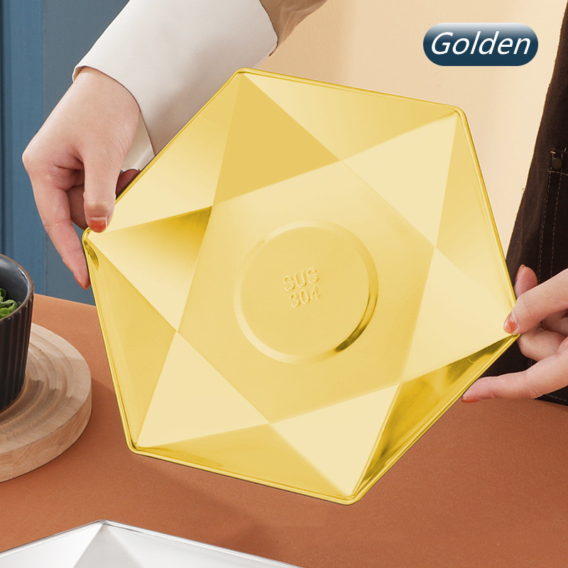 Stora 304 nerūdijančio plieno auksinė serviravimo lėkštė restorano žuvies jūros gėrybių sušių lėkštė šešiakampė vakarienės lėkštė Didelis plokščias laikymo padėklas