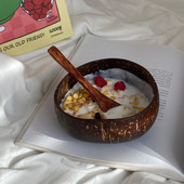 Natūralus kokoso dubuo Mediniai rankų darbo kokosiniai dubenys valgomiesiems indams su šaukštu Desertinių vaisių salotų maišymo ryžiai 12-15cm