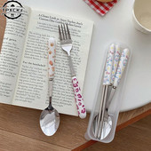 Indų rinkiniai nerūdijančio plieno stalo įrankių rinkinys Animacinių filmų šaukštų šakučių lazdelių rinkiniai Nešiojami pietų stalo reikmenys Kelioniniai indai