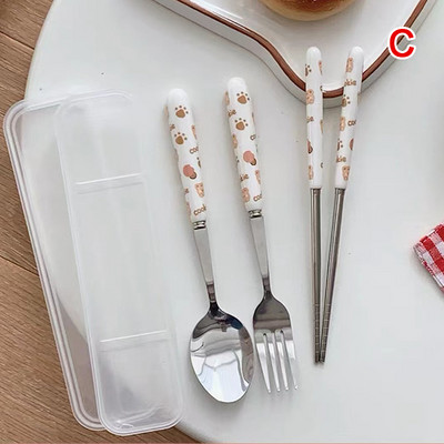 Indų rinkiniai nerūdijančio plieno stalo įrankių rinkinys Animacinių filmų šaukštų šakučių lazdelių rinkiniai Nešiojami pietų stalo reikmenys Kelioniniai indai