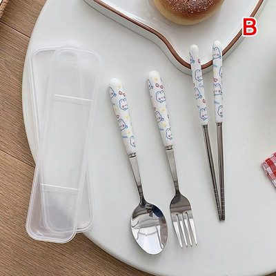 Indų rinkiniai nerūdijančio plieno stalo įrankių rinkinys Animacinių filmų šaukštų šakučių lazdelių rinkiniai Nešiojami pietų stalo reikmenys Kelioniniai indai