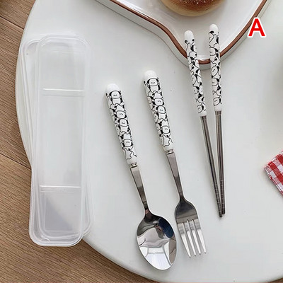 Indų rinkiniai nerūdijančio plieno stalo įrankių rinkinys Animacinių filmų šaukštų šakučių lazdelių rinkiniai Nešiojami pietų stalo reikmenys Kelioniniai indai