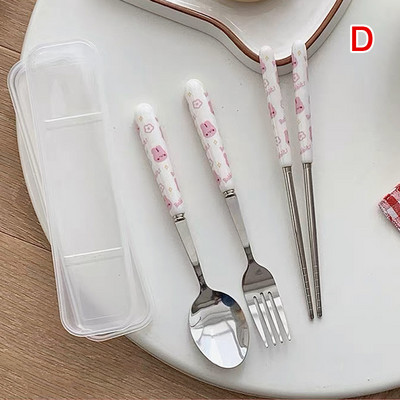 Indų rinkiniai nerūdijančio plieno stalo įrankių rinkinys Animacinių filmų šaukštų šakučių lazdelių rinkiniai Nešiojami pietų stalo reikmenys Kelioniniai indai