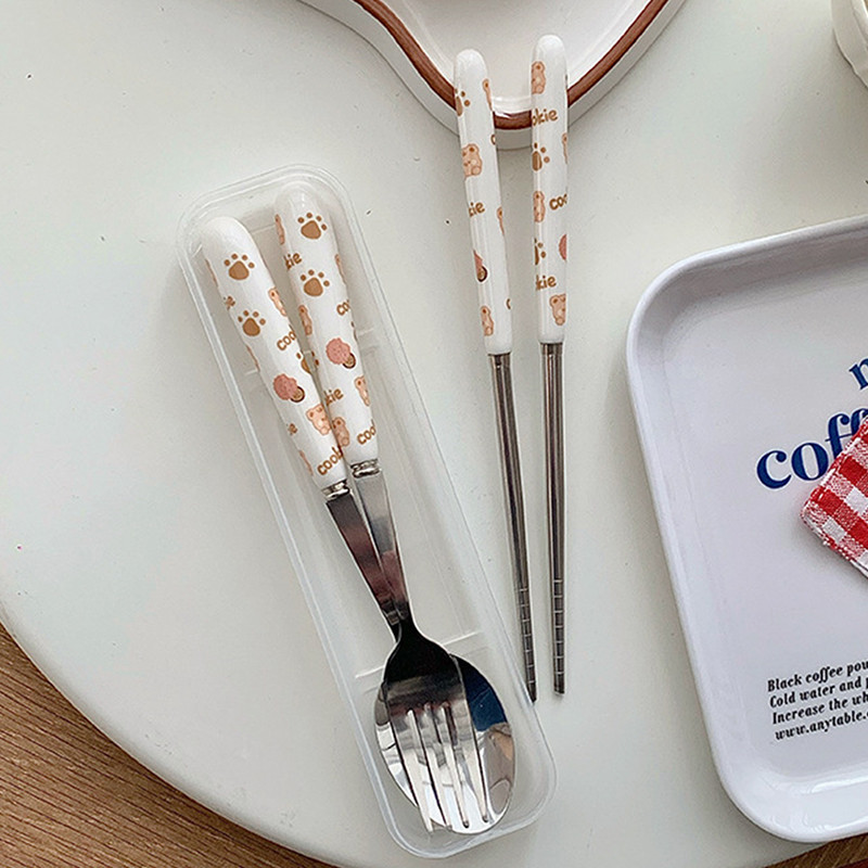 Indų rinkiniai nerūdijančio plieno stalo įrankių rinkinys Animacinių filmų šaukštų šakučių lazdelių rinkiniai Nešiojami pietų stalo reikmenys Kelioniniai indai