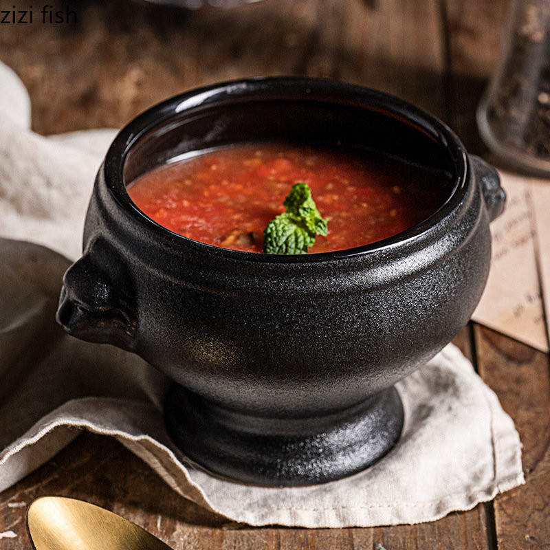 Κεραμικό μπολ για σούπα Εστιατόριο Creative Lion Head Ανάγλυφη λαβή Μπολ Μπολ για επιδόρπιο Μπολ Σνακ Μπολ Σαλατάκια Σπίτι Επιτραπέζια σκεύη