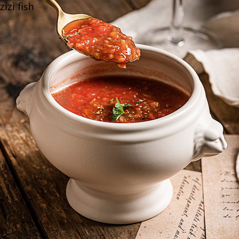 Κεραμικό μπολ για σούπα Εστιατόριο Creative Lion Head Ανάγλυφη λαβή Μπολ Μπολ για επιδόρπιο Μπολ Σνακ Μπολ Σαλατάκια Σπίτι Επιτραπέζια σκεύη