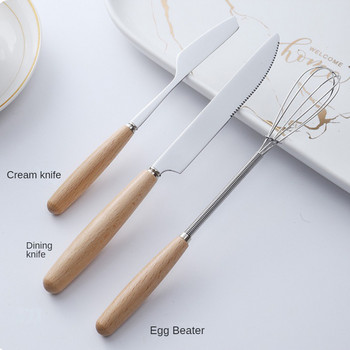 Японски стил Дървена дръжка Нож от неръждаема стомана Вилица Лъжица Западна храна Нож за пържоли Прибори за хранене Пръчици за хранене Плодове Десертна вилица