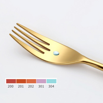 4бр. Комплект прибори за хранене 18/10 Неръждаема стомана Нож Вилица Лъжица Кръгла дръжка Ярко златни сервизи Луксозен сервиз за вечеря Подарък