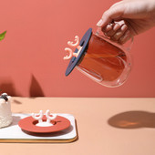 Animacinio filmo Antler dulkėms atsparus puodelio dangtelis Silikoninis puodelis Keraminis puodelis Nelaidus sandariklis dubenėlio dangtelis Triušio ausys Daugiafunkcis puodelio dangtelis