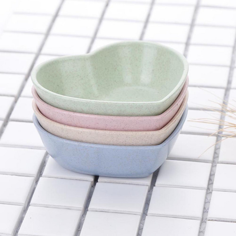 4 vnt Meilės širdies formos lėkštės plastikiniai indai Sojų pupelių mini acto prieskoniai kviečių stiebeliai