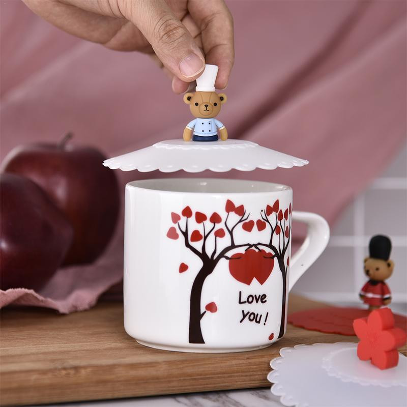 Mieli gyvūnų silikoniniai puodelių dangteliai Mieli sandarikliai siurbiamieji puodeliai, dulkėms nepralaidūs arbatos kavos dangteliai, dangteliai, dangteliai Virtuvės priedai