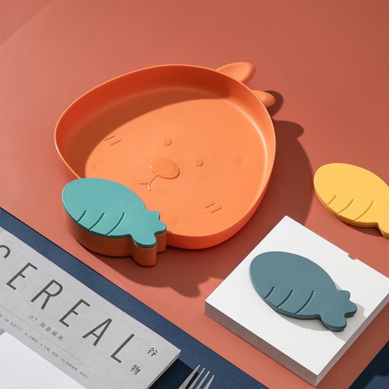 Σετ 2 Παιδικό Πιάτο Δείπνου κινουμένων σχεδίων με τμήμα σάλτσας, Τέλειο δώρο για παιδιά, νήπια (Κουνέλι)