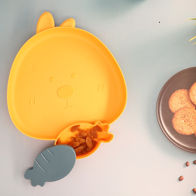 Σετ 2 Παιδικό Πιάτο Δείπνου κινουμένων σχεδίων με τμήμα σάλτσας, Τέλειο δώρο για παιδιά, νήπια (Κουνέλι)