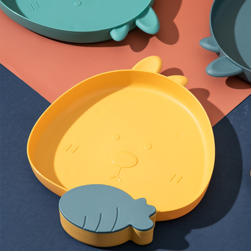 Σετ 2 Παιδικό Πιάτο Δείπνου κινουμένων σχεδίων με τμήμα σάλτσας, Τέλειο δώρο για παιδιά, νήπια (Κουνέλι)