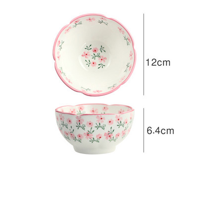 Lilleprintidega keraamiline riisikauss Jaapani stiilis lillekujuline armas rahvuslikus stiilis lauanõud salat Rameni kööginõud
