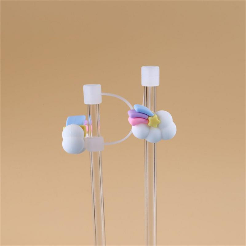 Stiklo šiaudeliai vasarą nerūdijančio plieno šiaudeliai vandeniui atstumiantys biuro silikoniniai silikoniniai puodeliai dangtelio dangtelis nuo dulkių dangtelio dulkių kištukas