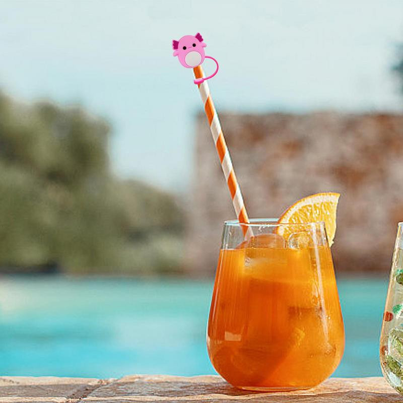 Geriamųjų šiaudelių antgalių dangteliai Silikono apsauginis dangtelis šiaudeliams Dulkėms atsparus silikoninis šiaudelių antgalis Nešiojamas animacinių filmų šiaudelių antgalių dangtelis