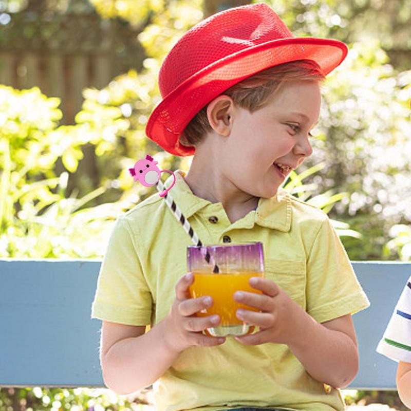 Geriamųjų šiaudelių antgalių dangteliai Silikono apsauginis dangtelis šiaudeliams Dulkėms atsparus silikoninis šiaudelių antgalis Nešiojamas animacinių filmų šiaudelių antgalių dangtelis