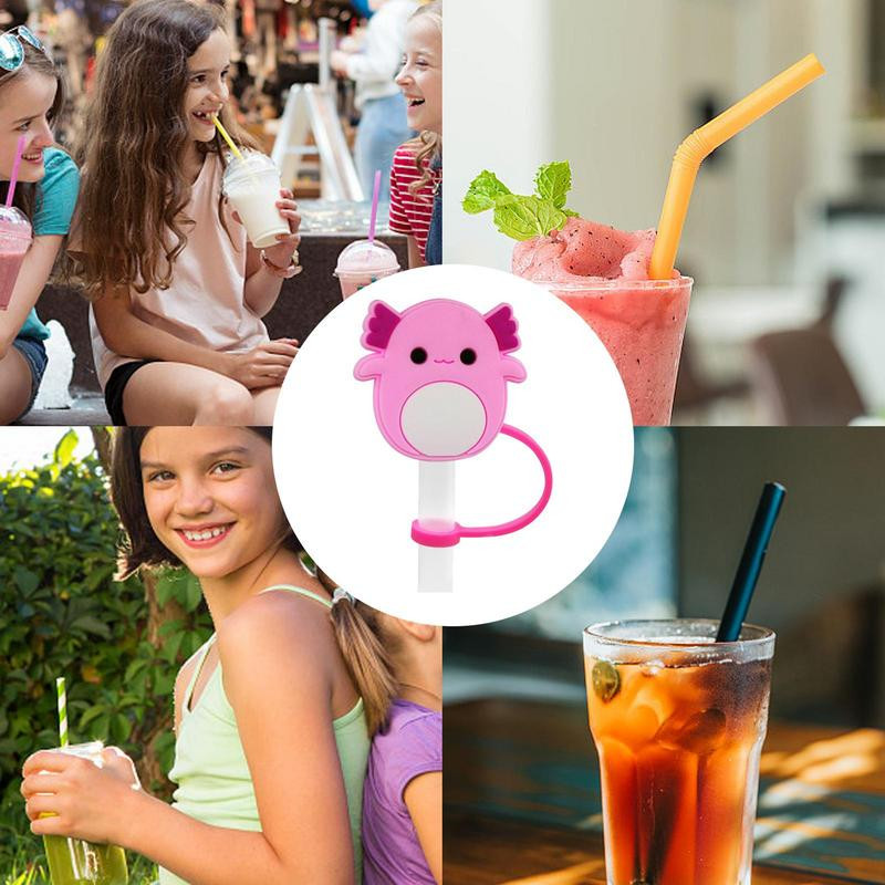 Geriamųjų šiaudelių antgalių dangteliai Silikono apsauginis dangtelis šiaudeliams Dulkėms atsparus silikoninis šiaudelių antgalis Nešiojamas animacinių filmų šiaudelių antgalių dangtelis