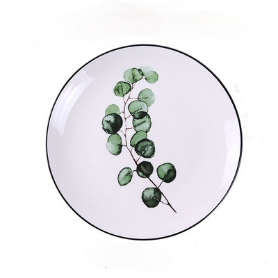 Huvitavad 8-tollised loomingulise taimemustriga lauanõud Abstraktne kaktus Jaapani banaanilehtedest ümmarguse taldrikuga steikisalati hapukurgiroog