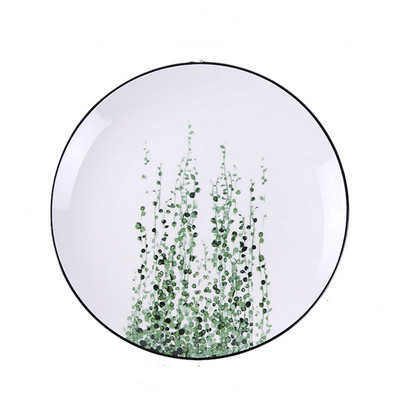 Huvitavad 8-tollised loomingulise taimemustriga lauanõud Abstraktne kaktus Jaapani banaanilehtedest ümmarguse taldrikuga steikisalati hapukurgiroog