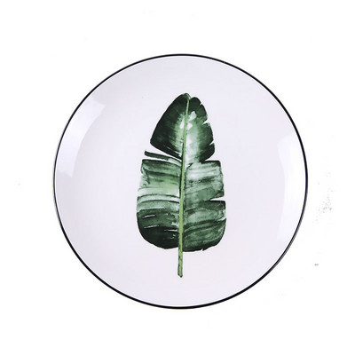 Huvitavad 8-tollised loomingulise taimemustriga lauanõud Abstraktne kaktus Jaapani banaanilehtedest ümmarguse taldrikuga steikisalati hapukurgiroog