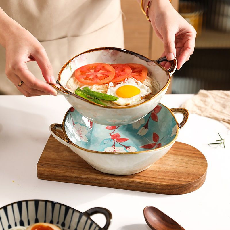 7,5-tolline Jaapani keraamiline nuudlikauss, kahekõrvaline supikauss majapidamises kasutatava salatiga pastataldrik Praktiline kööginõu